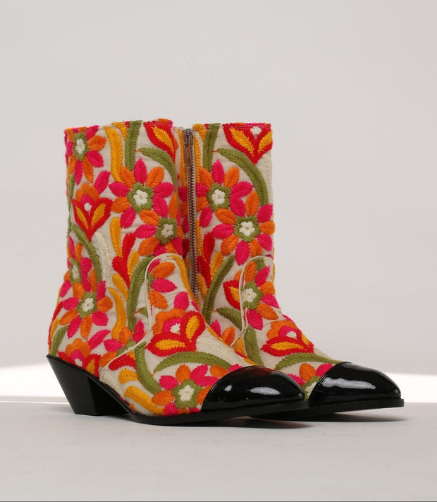 ESME FLORAL EMBROIDERED BOOTS - sustainably made MOMO NEW YORK sustainable clothing, ankle boots slow fashion