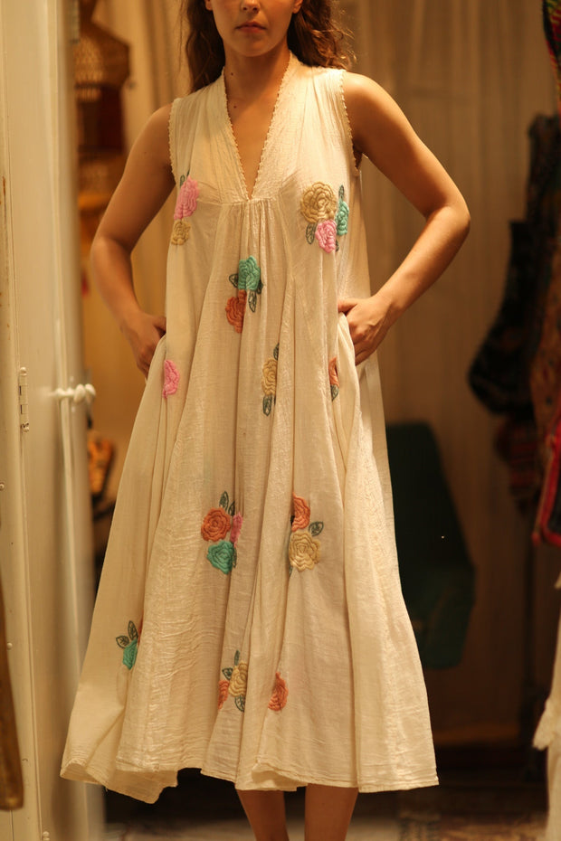FAH EMBROIDERED FLOWER DRESS - sustainably made MOMO NEW YORK sustainable clothing, Boho Dress slow fashion
