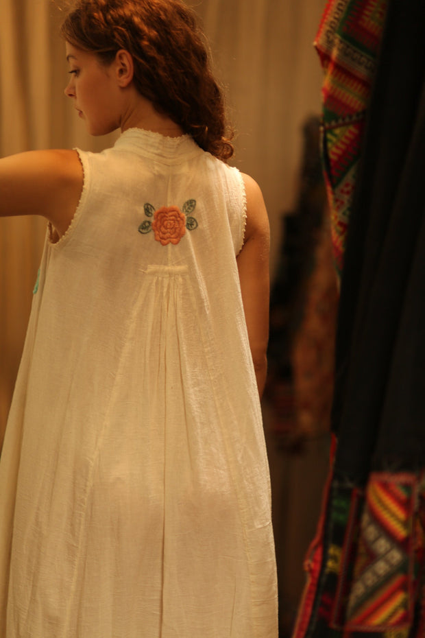 FAH EMBROIDERED FLOWER DRESS - sustainably made MOMO NEW YORK sustainable clothing, Boho Dress slow fashion