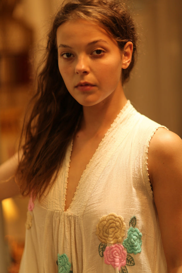 FAH EMBROIDERED FLOWER DRESS - sustainably made MOMO NEW YORK sustainable clothing, Boho Dress slow fashion