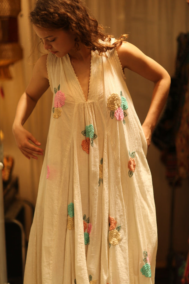 FAH EMBROIDERED FLOWER DRESS - sustainably made MOMO NEW YORK sustainable clothing, Boho Dress slow fashion