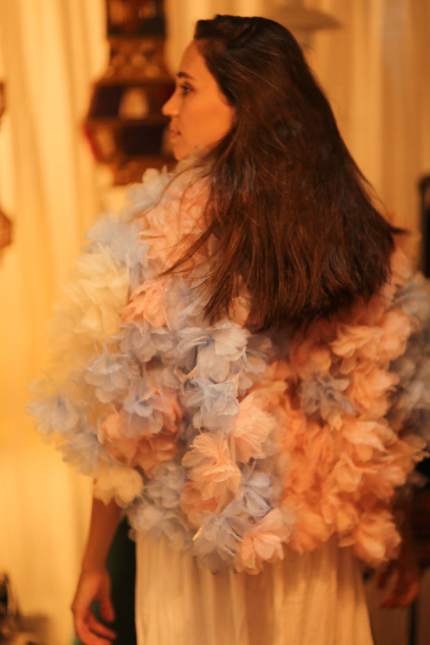 FEATHER FRILL KIMONO MARILYN - sustainably made MOMO NEW YORK sustainable clothing, coatandjacket slow fashion