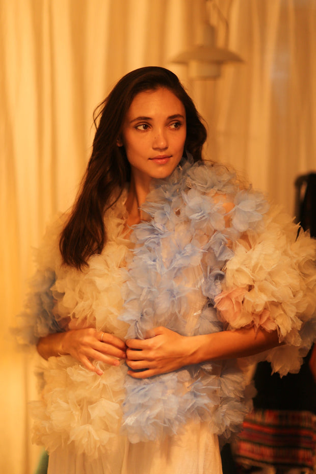 FEATHER FRILL KIMONO MARILYN - sustainably made MOMO NEW YORK sustainable clothing, coatandjacket slow fashion