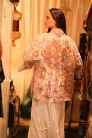 FEATHER FRILL SHORT KIMONO LORILA - sustainably made MOMO NEW YORK sustainable clothing, kimono slow fashion