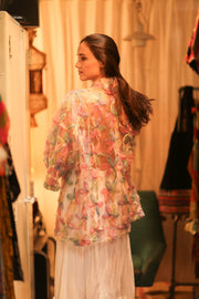 FEATHER FRILL SHORT KIMONO LORILA - sustainably made MOMO NEW YORK sustainable clothing, kimono slow fashion
