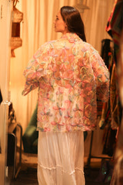 FEATHER FRILL SHORT KIMONO LORILA - sustainably made MOMO NEW YORK sustainable clothing, kimono slow fashion