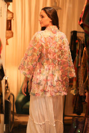 FEATHER FRILL SHORT KIMONO LORILA - sustainably made MOMO NEW YORK sustainable clothing, kimono slow fashion