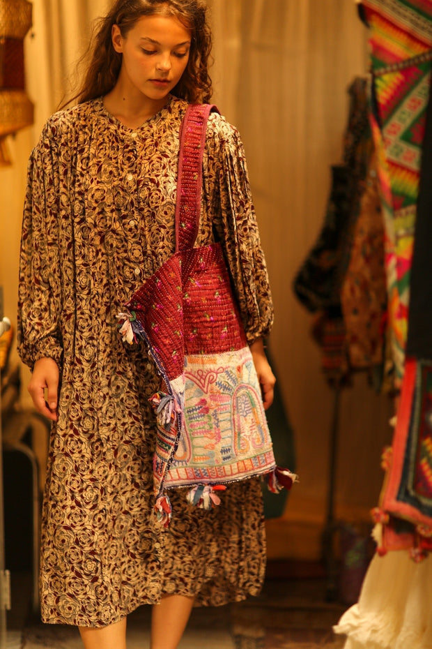 FIONA EMBROIDERED PATCHWORK BAG - sustainably made MOMO NEW YORK sustainable clothing, bag slow fashion