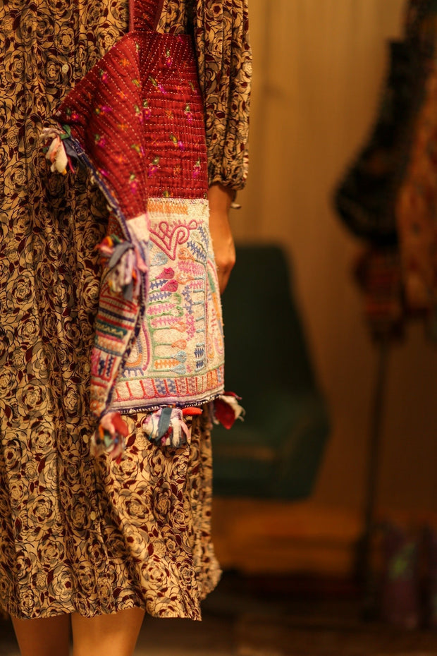 FIONA EMBROIDERED PATCHWORK BAG - sustainably made MOMO NEW YORK sustainable clothing, bag slow fashion