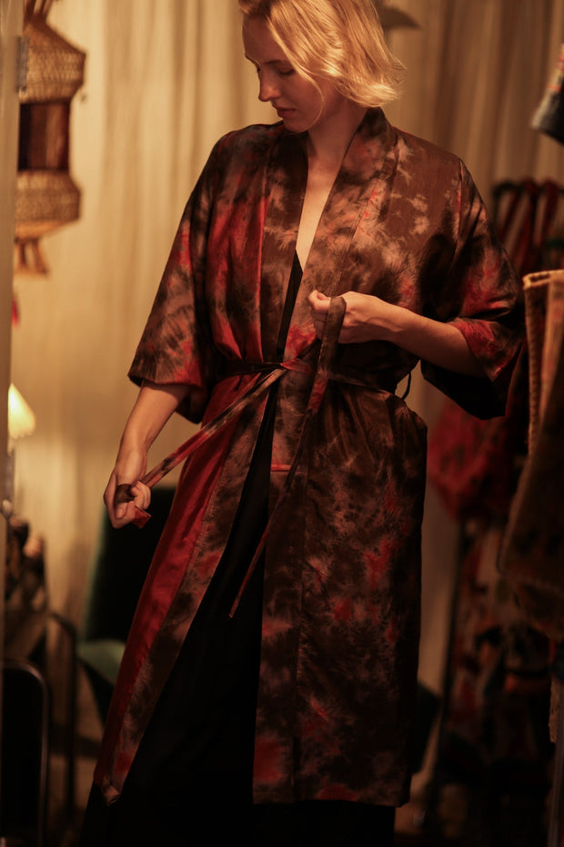FIRE THAI SILK KIMONO - sustainably made MOMO NEW YORK sustainable clothing, handmade slow fashion