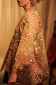 FLO SEQUINED EMBROIDERED SHORT KIMONO MAPS - sustainably made MOMO NEW YORK sustainable clothing, embellished slow fashion