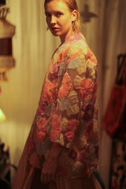 FLO SEQUINED EMBROIDERED SHORT KIMONO PINK - sustainably made MOMO NEW YORK sustainable clothing, embellished slow fashion