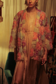 FLO SEQUINED EMBROIDERED SHORT KIMONO PINK - sustainably made MOMO NEW YORK sustainable clothing, embellished slow fashion