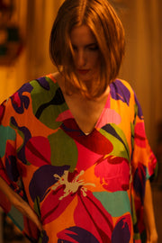 FLOWER PRINT SILK KAFTAN YAYA - sustainably made MOMO NEW YORK sustainable clothing, bestseller slow fashion