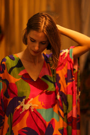 FLOWER PRINT SILK KAFTAN YAYA - sustainably made MOMO NEW YORK sustainable clothing, bestseller slow fashion