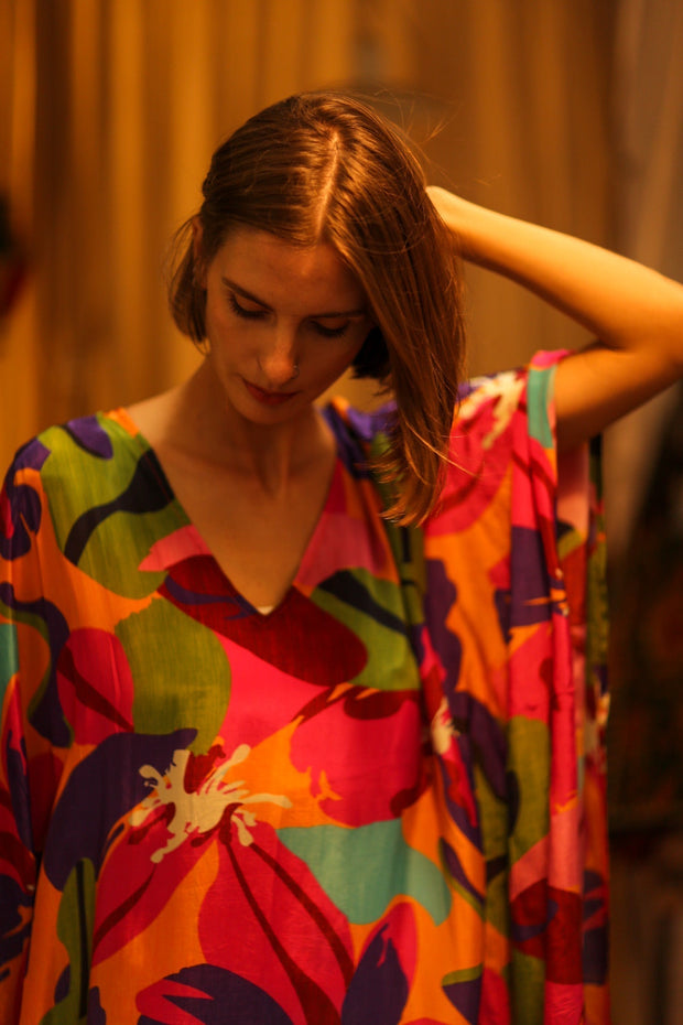 FLOWER PRINT SILK KAFTAN YAYA - sustainably made MOMO NEW YORK sustainable clothing, bestseller slow fashion