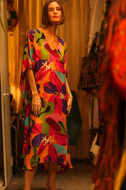 FLOWER PRINT SILK KAFTAN YAYA - sustainably made MOMO NEW YORK sustainable clothing, bestseller slow fashion