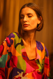 FLOWER PRINT SILK KAFTAN YAYA - sustainably made MOMO NEW YORK sustainable clothing, bestseller slow fashion