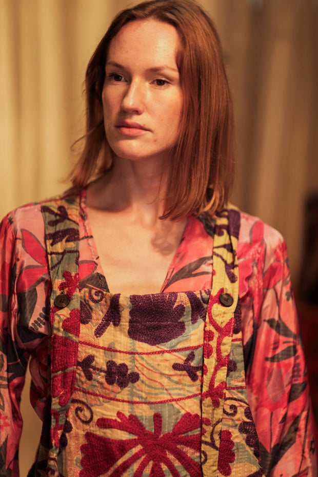 FREYA DUNGAREES EMBROIDERED FLOWERS - sustainably made MOMO NEW YORK sustainable clothing, embroidered slow fashion