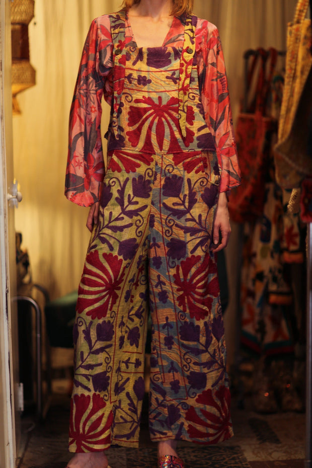 FREYA DUNGAREES EMBROIDERED FLOWERS - sustainably made MOMO NEW YORK sustainable clothing, embroidered slow fashion