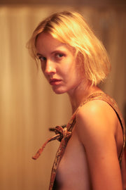 FREYA EMBROIDERED KANTHA BROWN FLORAL - sustainably made MOMO NEW YORK sustainable clothing, embroidered slow fashion