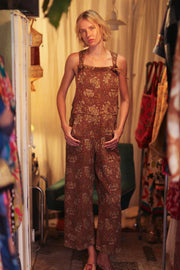 FREYA EMBROIDERED KANTHA BROWN FLORAL - sustainably made MOMO NEW YORK sustainable clothing, embroidered slow fashion