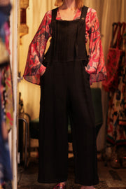 FREYA EMBROIDERED KANTHA DUNGAREES DARKNESS - sustainably made MOMO NEW YORK sustainable clothing, embroidered slow fashion