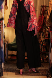 FREYA EMBROIDERED KANTHA DUNGAREES DARKNESS - sustainably made MOMO NEW YORK sustainable clothing, embroidered slow fashion