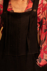 FREYA EMBROIDERED KANTHA DUNGAREES DARKNESS - sustainably made MOMO NEW YORK sustainable clothing, embroidered slow fashion