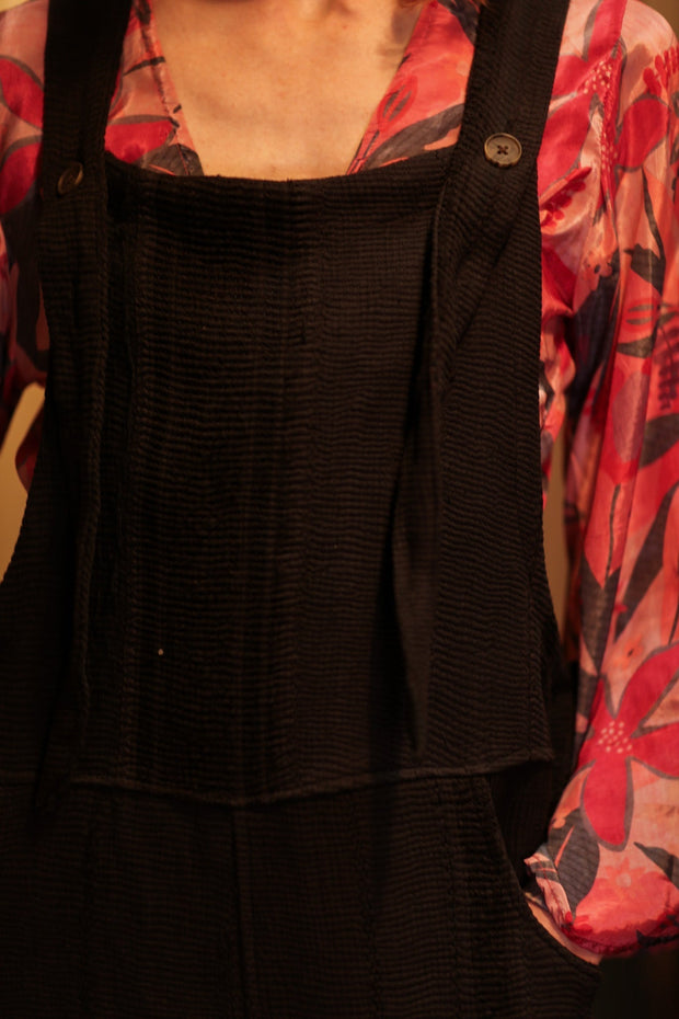 FREYA EMBROIDERED KANTHA DUNGAREES DARKNESS - sustainably made MOMO NEW YORK sustainable clothing, embroidered slow fashion