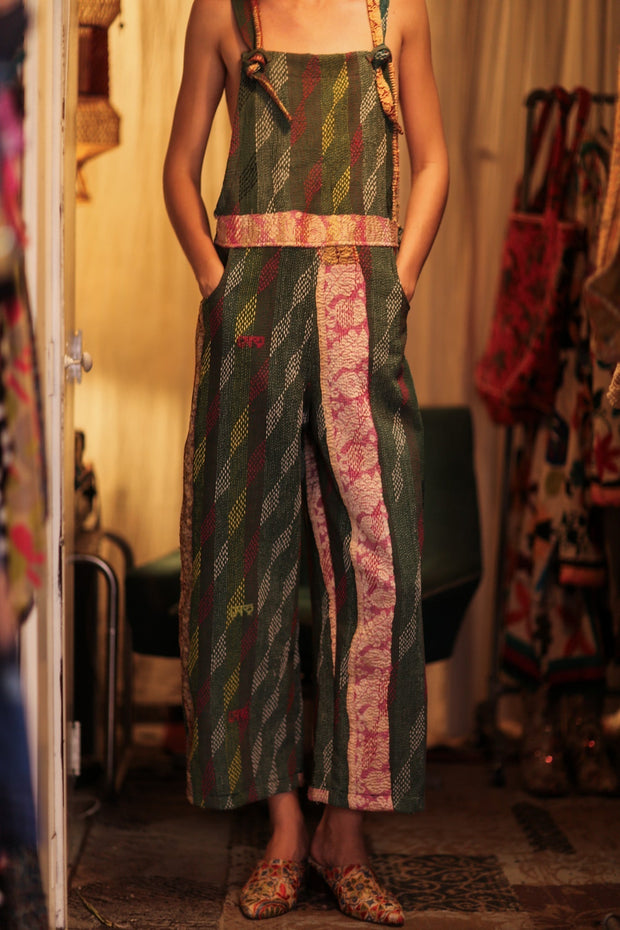 FREYA EMBROIDERED KANTHA DUNGAREES DIAMONDS - sustainably made MOMO NEW YORK sustainable clothing, embroidered slow fashion