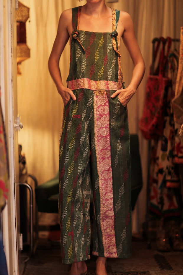 FREYA EMBROIDERED KANTHA DUNGAREES DIAMONDS - sustainably made MOMO NEW YORK sustainable clothing, embroidered slow fashion