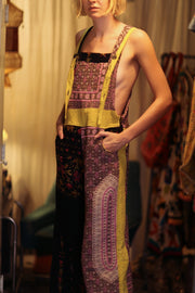 FREYA EMBROIDERED KANTHA DUNGAREES GRAPES - sustainably made MOMO NEW YORK sustainable clothing, embroidered slow fashion