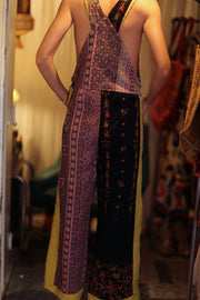 FREYA EMBROIDERED KANTHA DUNGAREES GRAPES - sustainably made MOMO NEW YORK sustainable clothing, embroidered slow fashion