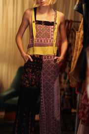 FREYA EMBROIDERED KANTHA DUNGAREES GRAPES - sustainably made MOMO NEW YORK sustainable clothing, embroidered slow fashion
