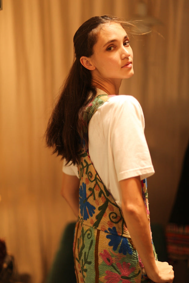 FREYA EMBROIDERED KANTHA JUMPSUIT GREENHOUSE - sustainably made MOMO NEW YORK sustainable clothing, embroidered slow fashion