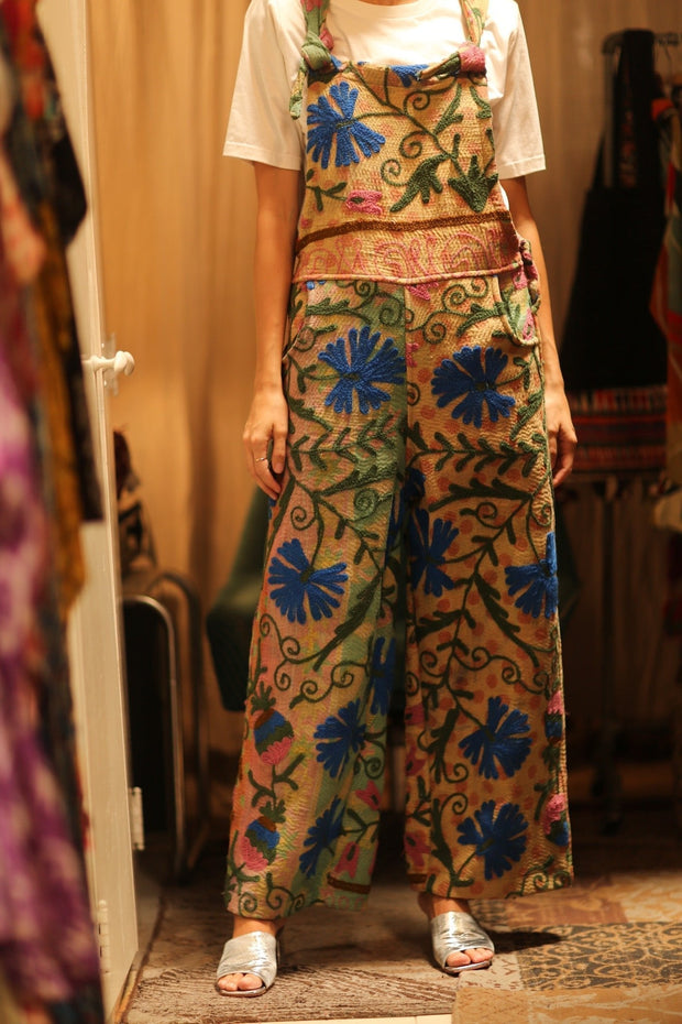 FREYA EMBROIDERED KANTHA JUMPSUIT GREENHOUSE - sustainably made MOMO NEW YORK sustainable clothing, embroidered slow fashion