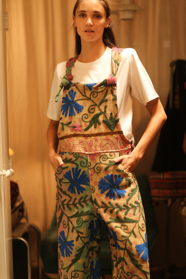 FREYA EMBROIDERED KANTHA JUMPSUIT GREENHOUSE - sustainably made MOMO NEW YORK sustainable clothing, embroidered slow fashion