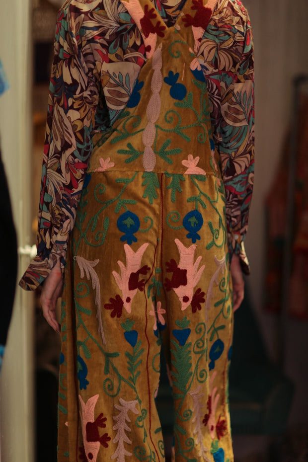 FREYA EMBROIDERED OVERALL MUSTARD - sustainably made MOMO NEW YORK sustainable clothing, jumpsuit slow fashion