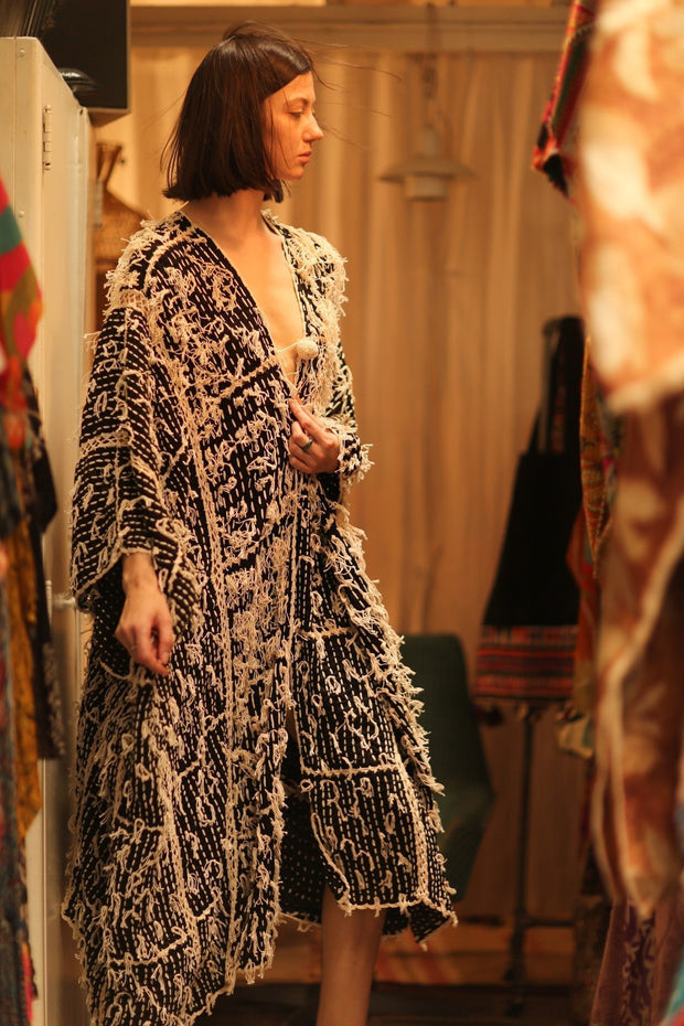 FRINGE KIMONO MATRIXA - sustainably made MOMO NEW YORK sustainable clothing, kimono slow fashion