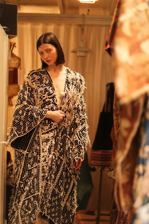FRINGE KIMONO MATRIXA - sustainably made MOMO NEW YORK sustainable clothing, kimono slow fashion