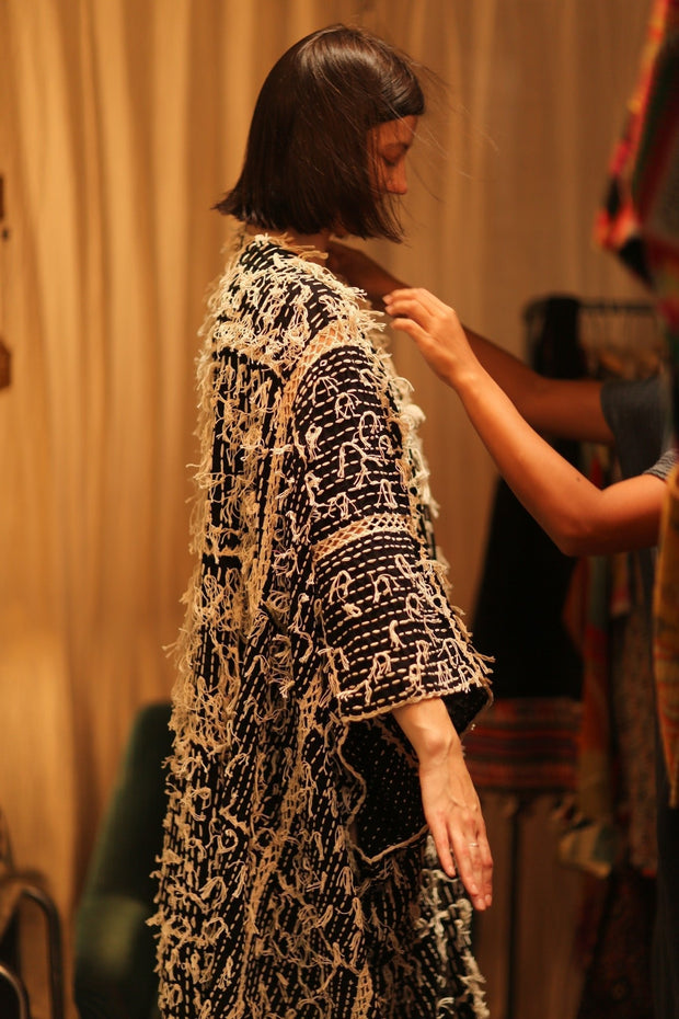 FRINGE KIMONO MATRIXA - sustainably made MOMO NEW YORK sustainable clothing, kimono slow fashion