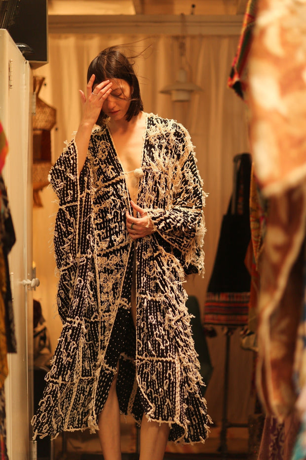 FRINGE KIMONO MATRIXA - sustainably made MOMO NEW YORK sustainable clothing, kimono slow fashion