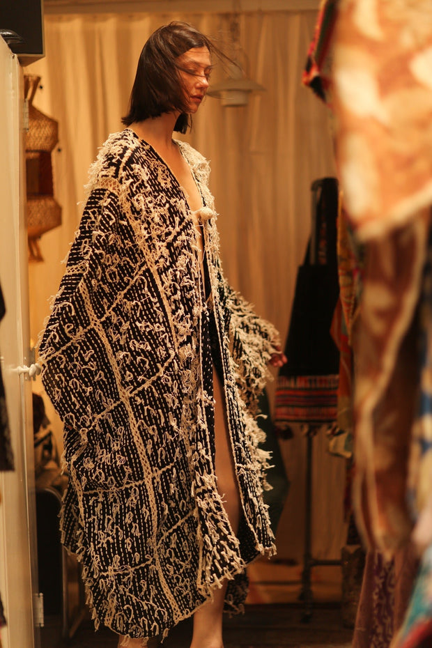 FRINGE KIMONO MATRIXA - sustainably made MOMO NEW YORK sustainable clothing, kimono slow fashion