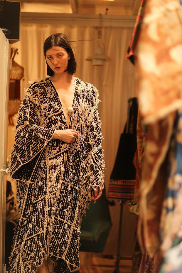 FRINGE KIMONO MATRIXA - sustainably made MOMO NEW YORK sustainable clothing, kimono slow fashion