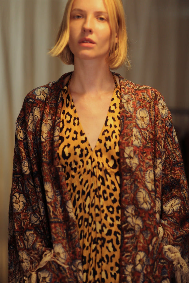 FRINGED JACKET BLUE FLOWERS - sustainably made MOMO NEW YORK sustainable clothing, Bohemian Chic slow fashion