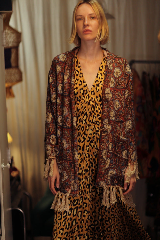 FRINGED JACKET BLUE FLOWERS - sustainably made MOMO NEW YORK sustainable clothing, Bohemian Chic slow fashion