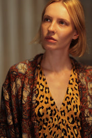 FRINGED JACKET BLUE FLOWERS - sustainably made MOMO NEW YORK sustainable clothing, Bohemian Chic slow fashion