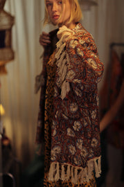 FRINGED JACKET BLUE FLOWERS - sustainably made MOMO NEW YORK sustainable clothing, Bohemian Chic slow fashion