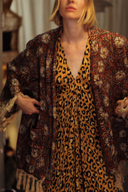 FRINGED JACKET BLUE FLOWERS - sustainably made MOMO NEW YORK sustainable clothing, Bohemian Chic slow fashion